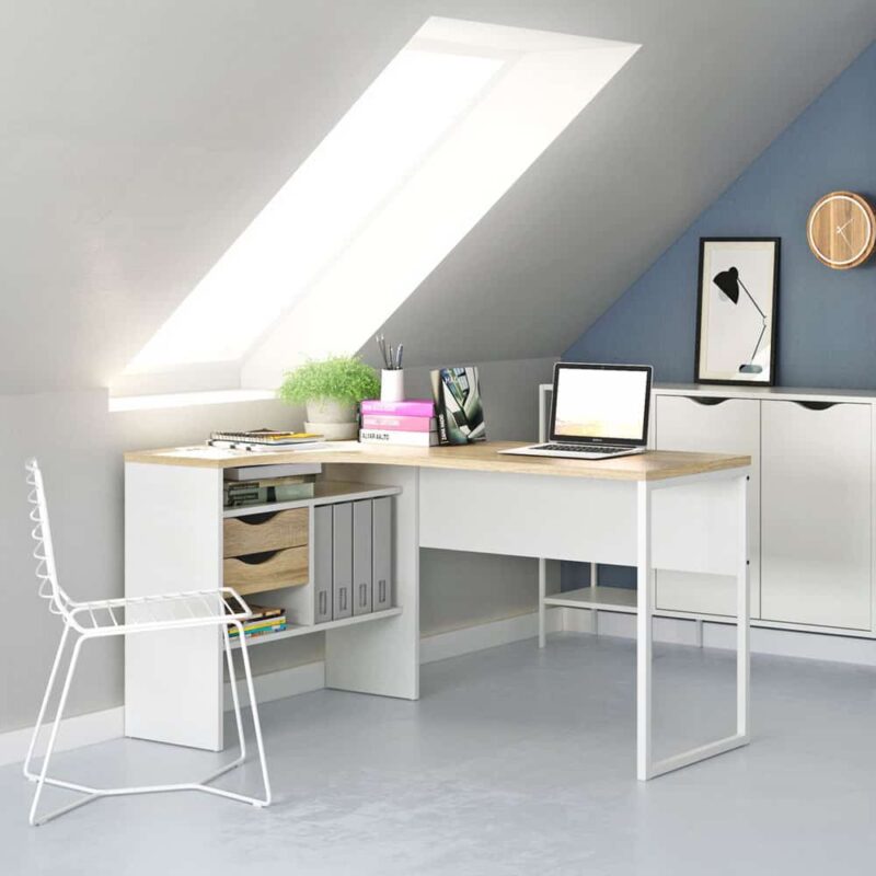 Furniture To Go Function Plus Corner Desk 2 Drawers White Oak