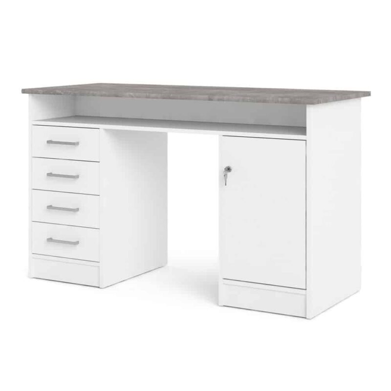 Furniture To Go Function Plus Desk 4 Drawer 1 Door White Grey