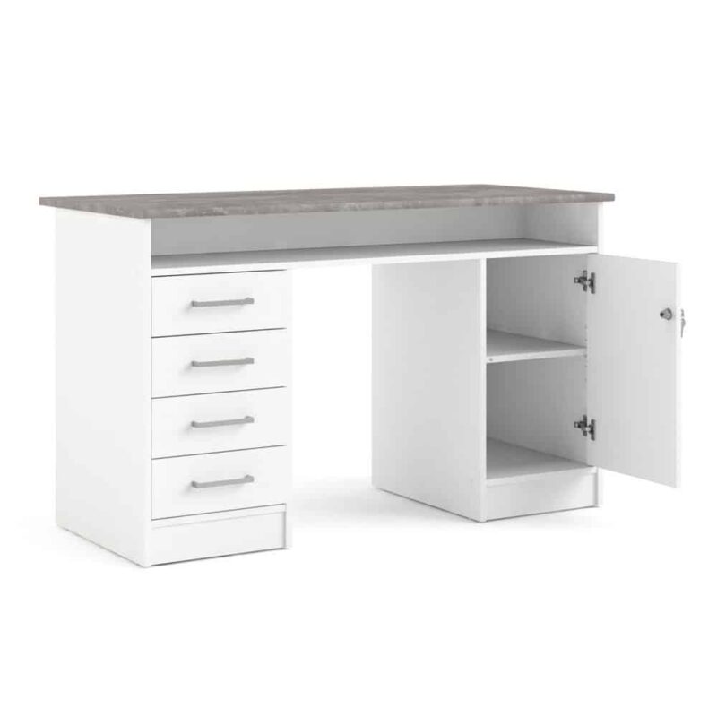 Furniture To Go Function Plus Desk 4 Drawer 1 Door White Grey