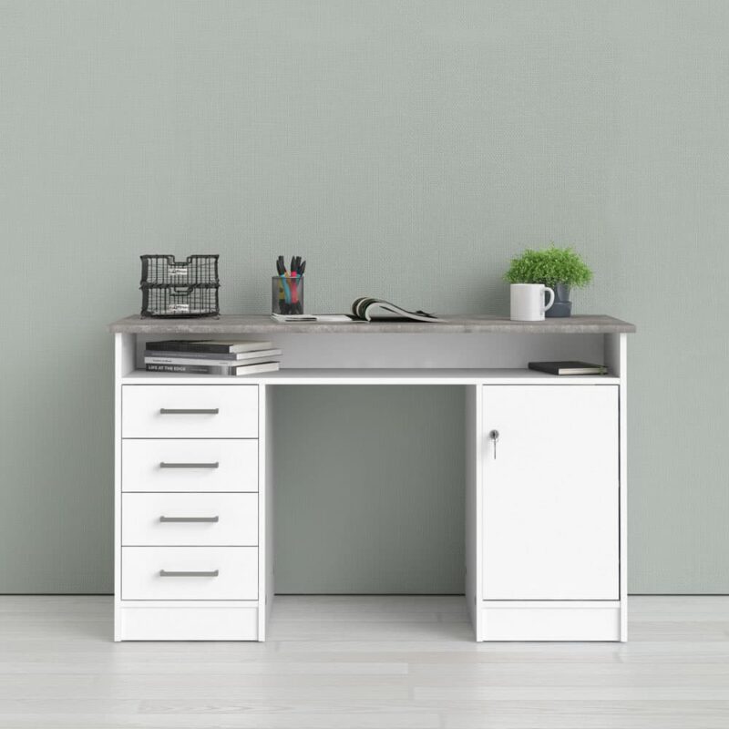 Furniture To Go Function Plus Desk 4 Drawer 1 Door White Grey