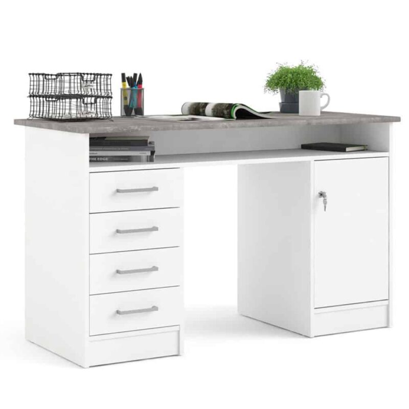 Furniture To Go Function Plus Desk 4 Drawer 1 Door White Grey
