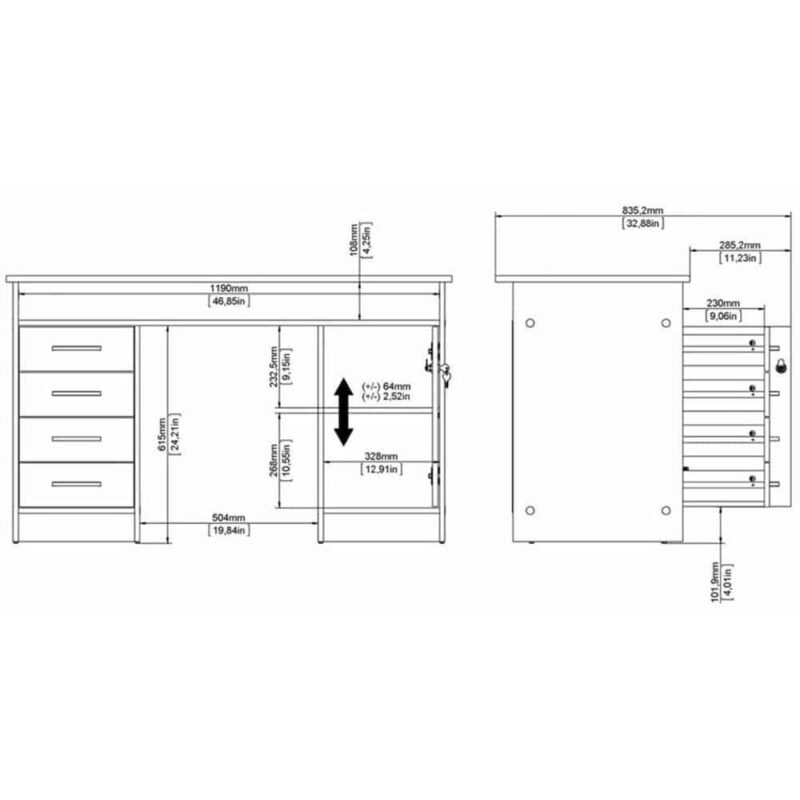 Furniture To Go Function Plus Desk 4 Drawer 1 Door White Grey