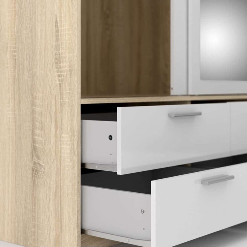 Furniture To Go Line 3 Door Wardrobe 6 Drawers Oak White High Gloss