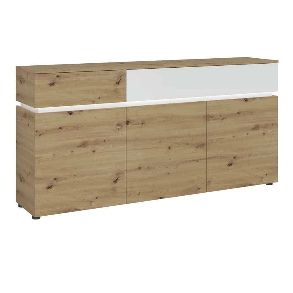 Furniture To Go Luci Bright 3 Door 2 Drawer Sideboard Oak White