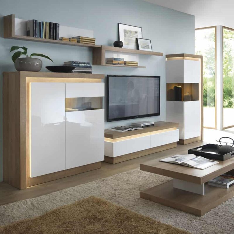 Furniture To Go Lyon 120cm Wall Shelf Oak White High Gloss