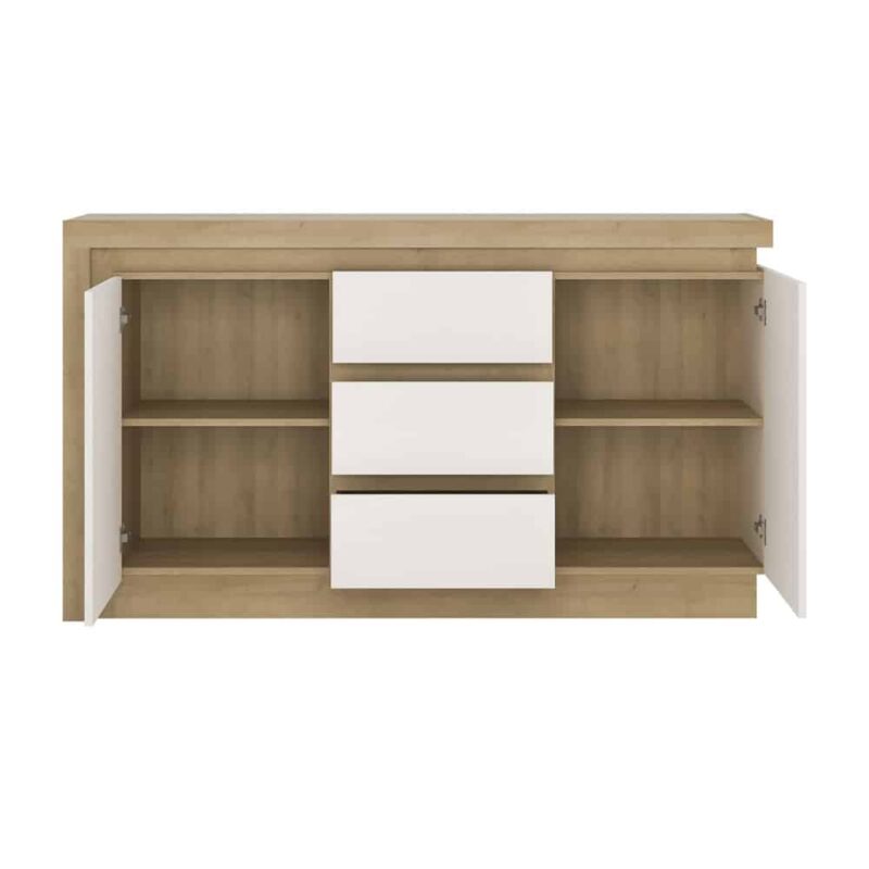Furniture To Go Lyon 2 Door 3 Drawer Sideboard Oak White High Gloss