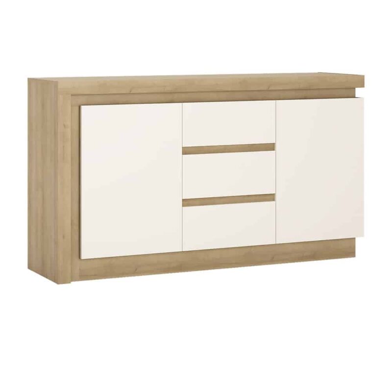 Furniture To Go Lyon 2 Door 3 Drawer Sideboard Oak White High Gloss