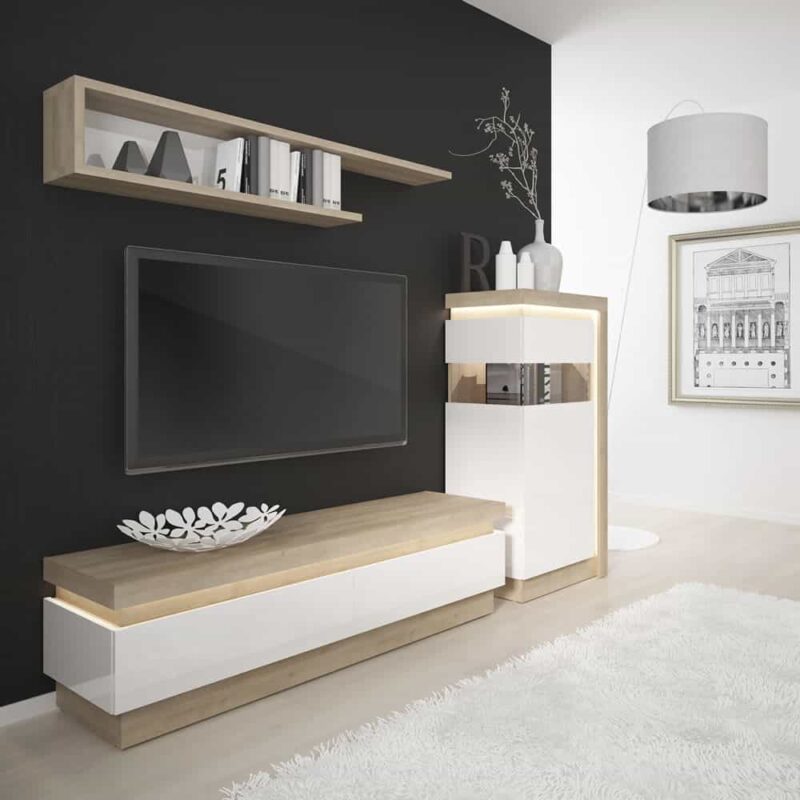 Furniture To Go Lyon 2 Drawer TV Cabinet Oak White High Gloss