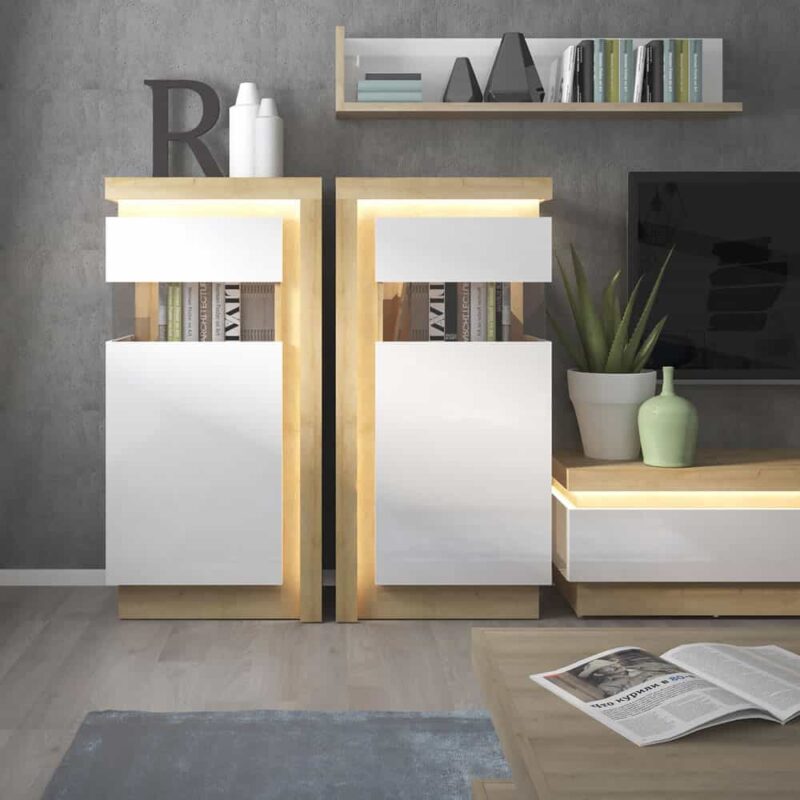 Furniture To Go Lyon 2 Drawer TV Cabinet Oak White High Gloss