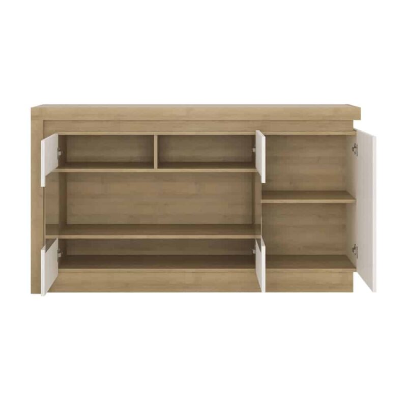 Furniture To Go Lyon 3 Door Glazed Sideboard Oak White High Gloss