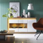 Furniture To Go Lyon 3 Door Glazed Sideboard Oak White High Gloss