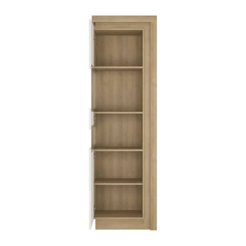 Furniture To Go Lyon Tall Narrow Display Cabinet LH Oak White High Gloss