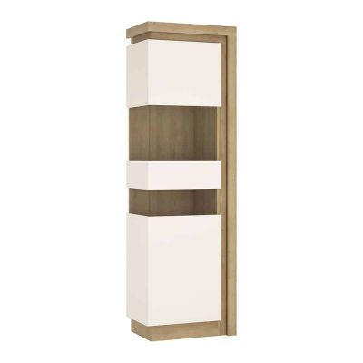 Furniture To Go Lyon Tall Narrow Display Cabinet LH Oak White High Gloss