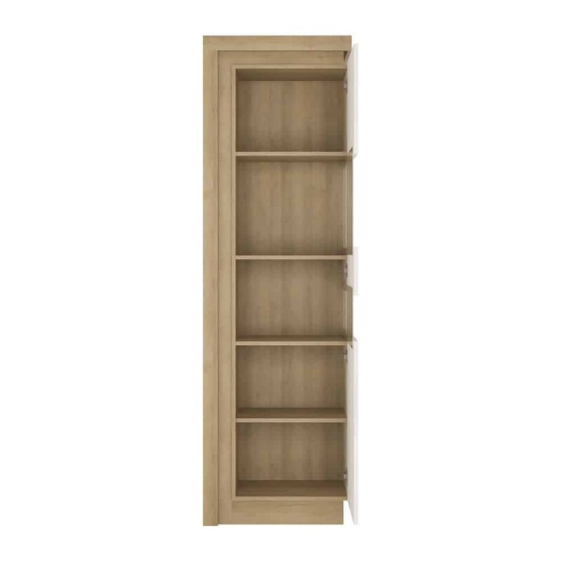 Furniture To Go Lyon Tall Narrow Display Cabinet RH Oak White High Gloss