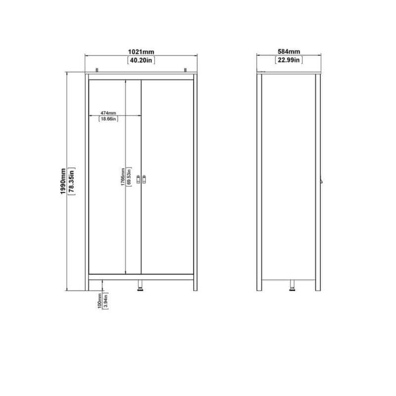 Furniture To Go Madrid 2 Door Wardrobe Matt Black