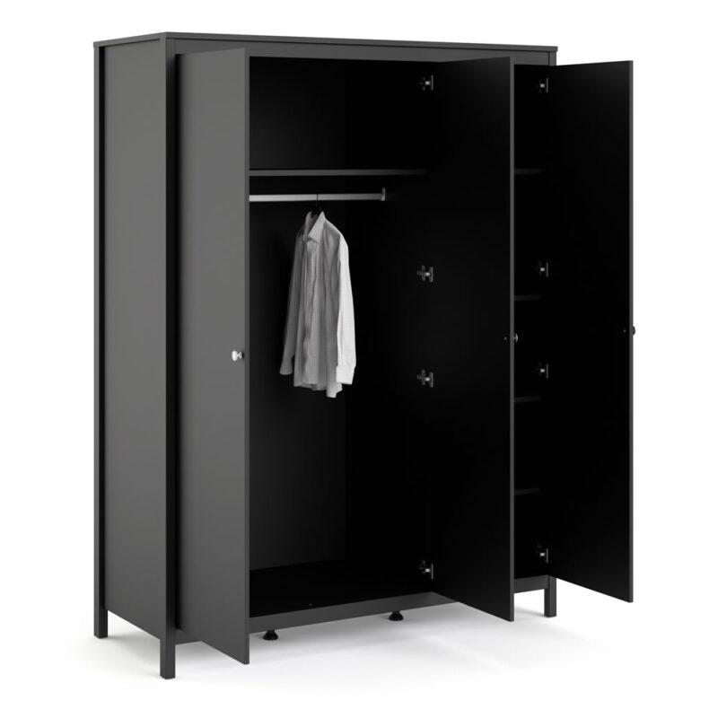 Furniture To Go Madrid 3 Door Wardrobe Matt Black