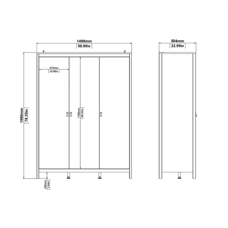 Furniture To Go Madrid 3 Door Wardrobe Matt Black
