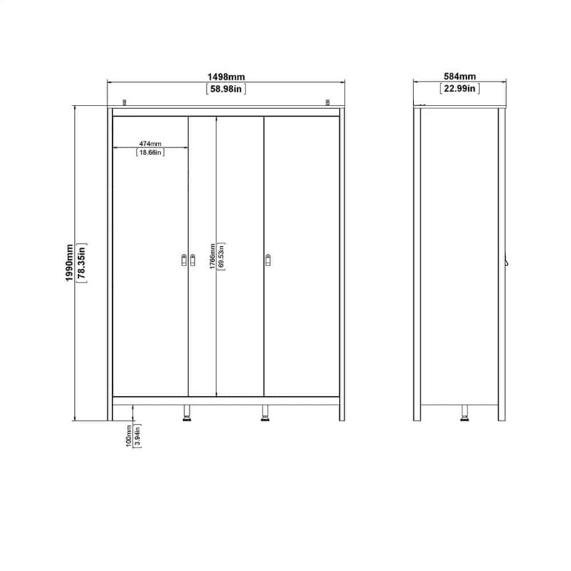Furniture To Go Madrid 3 Door Wardrobe White