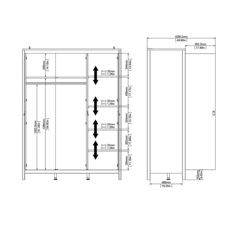 Furniture To Go Madrid 3 Door Wardrobe White