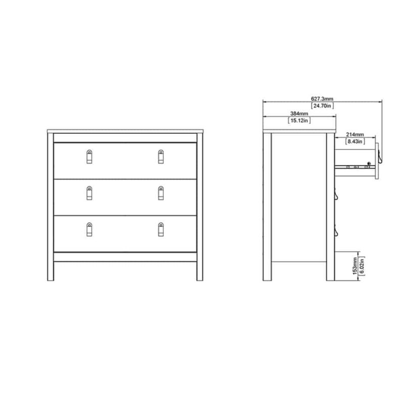 Furniture To Go Madrid 3 Drawer Chest Matt Black