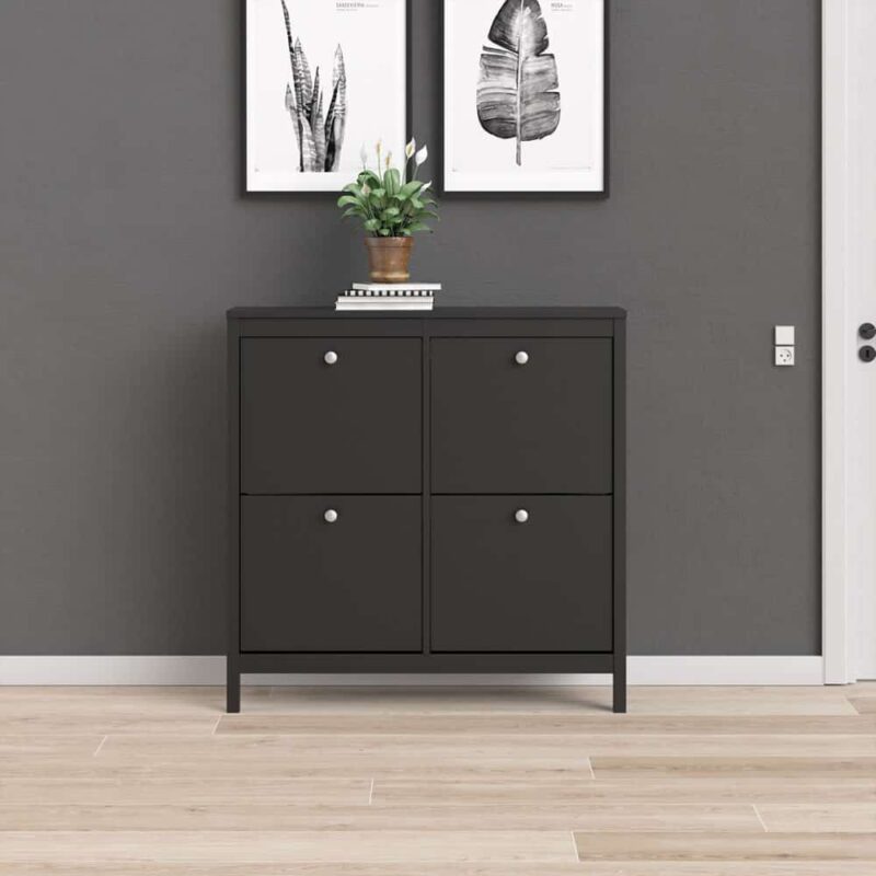 Furniture To Go Madrid 4 Compartment Shoe Cabinet Matt Black
