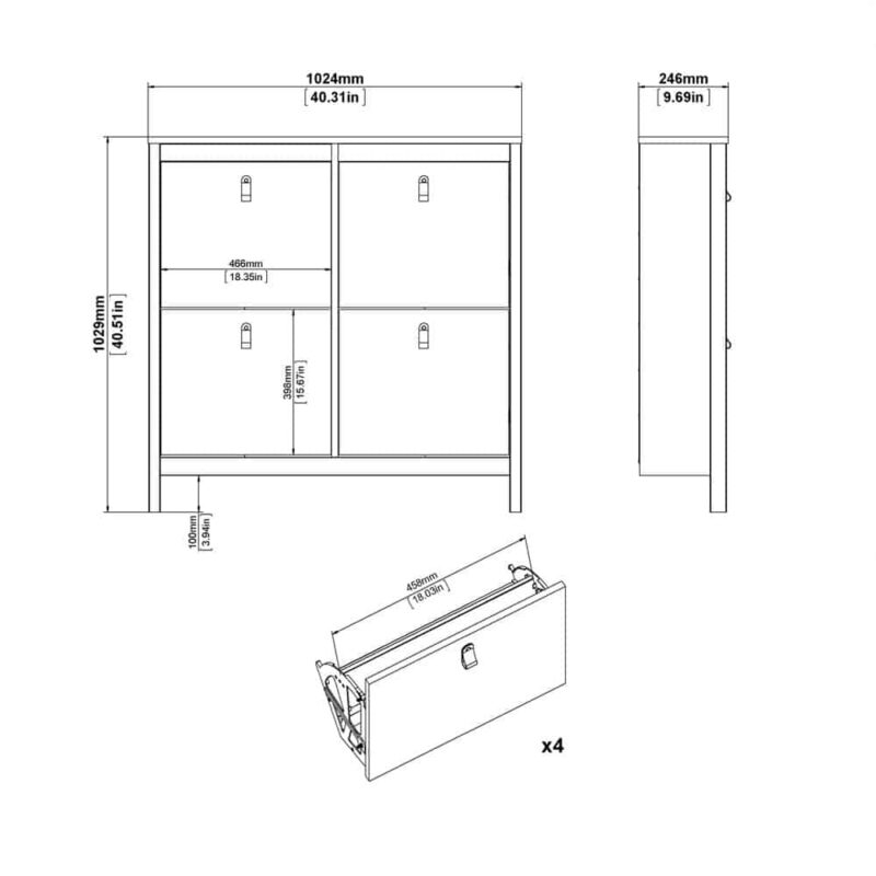 Furniture To Go Madrid 4 Compartment Shoe Cabinet Matt Black
