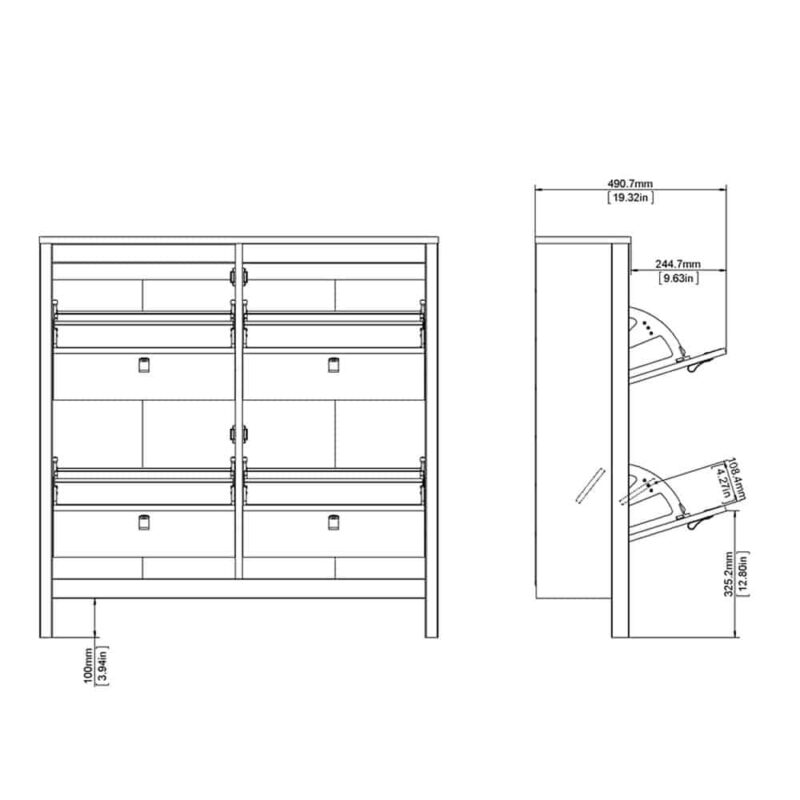 Furniture To Go Madrid 4 Compartment Shoe Cabinet Matt Black