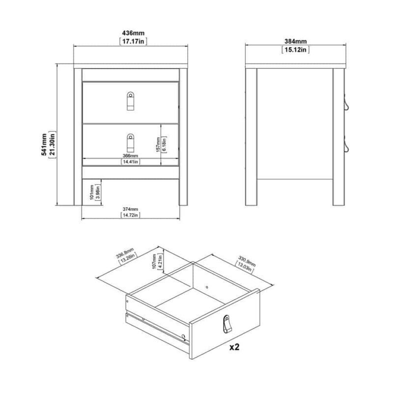 Furniture To Go Madrid Bedside Table 2 Drawers White