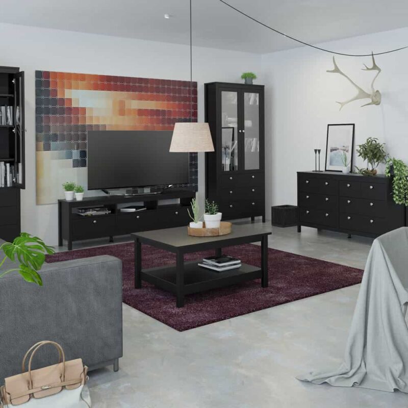 Furniture To Go Madrid China Cabinet 2 Doors 3 Drawers Matt Black