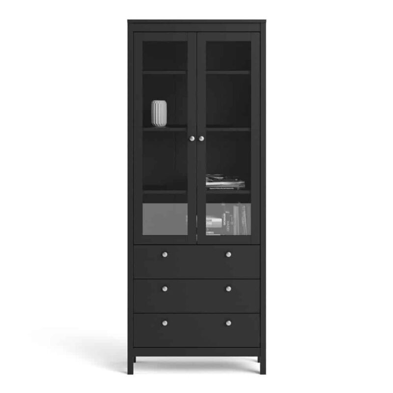 Furniture To Go Madrid China Cabinet 2 Doors 3 Drawers Matt Black