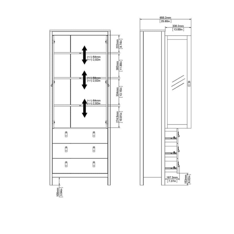 Furniture To Go Madrid China Cabinet 2 Doors 3 Drawers Matt Black