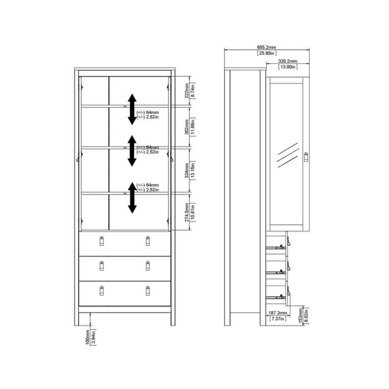 Furniture To Go Madrid China Cabinet 2 Doors 3 Drawers White