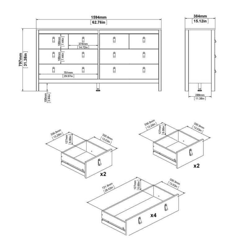 Furniture To Go Madrid Double Dresser 8 Drawers Matt Black