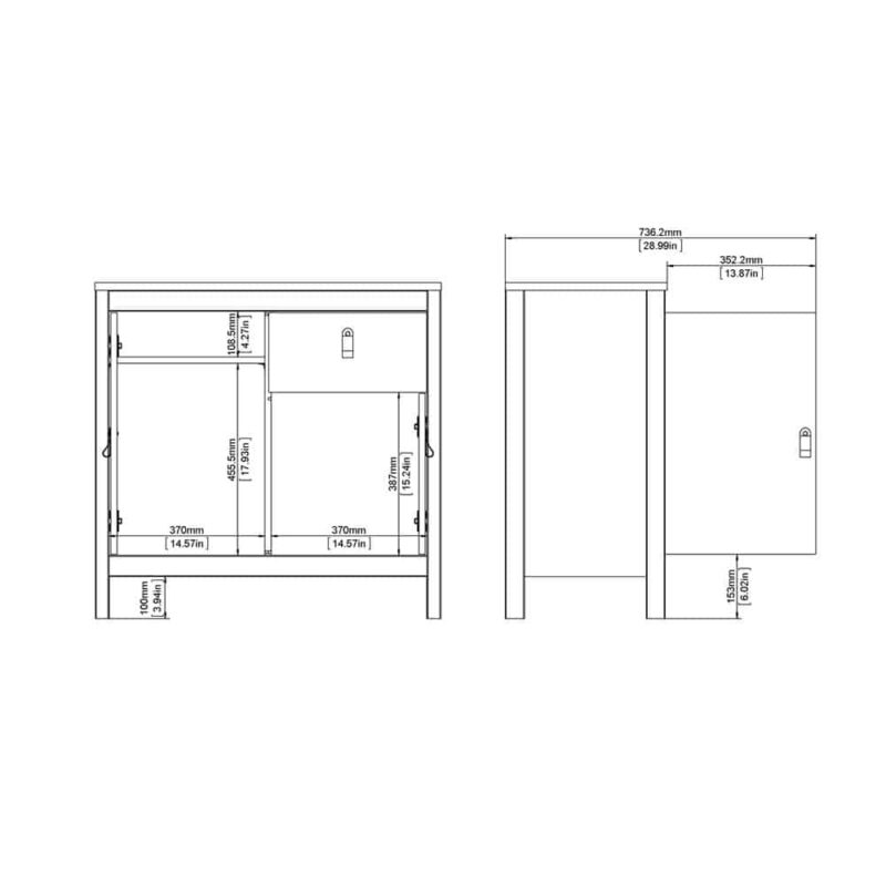 Furniture To Go Madrid Sideboard 2 Doors 1 Drawer Matt Black