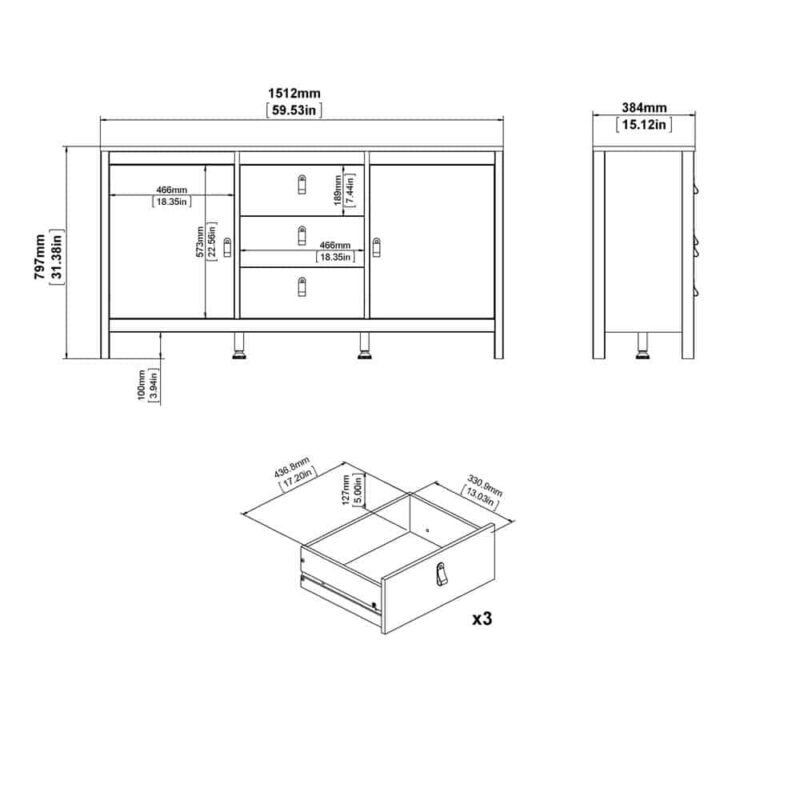 Furniture To Go Madrid Sideboard 2 Doors 3 Drawers White