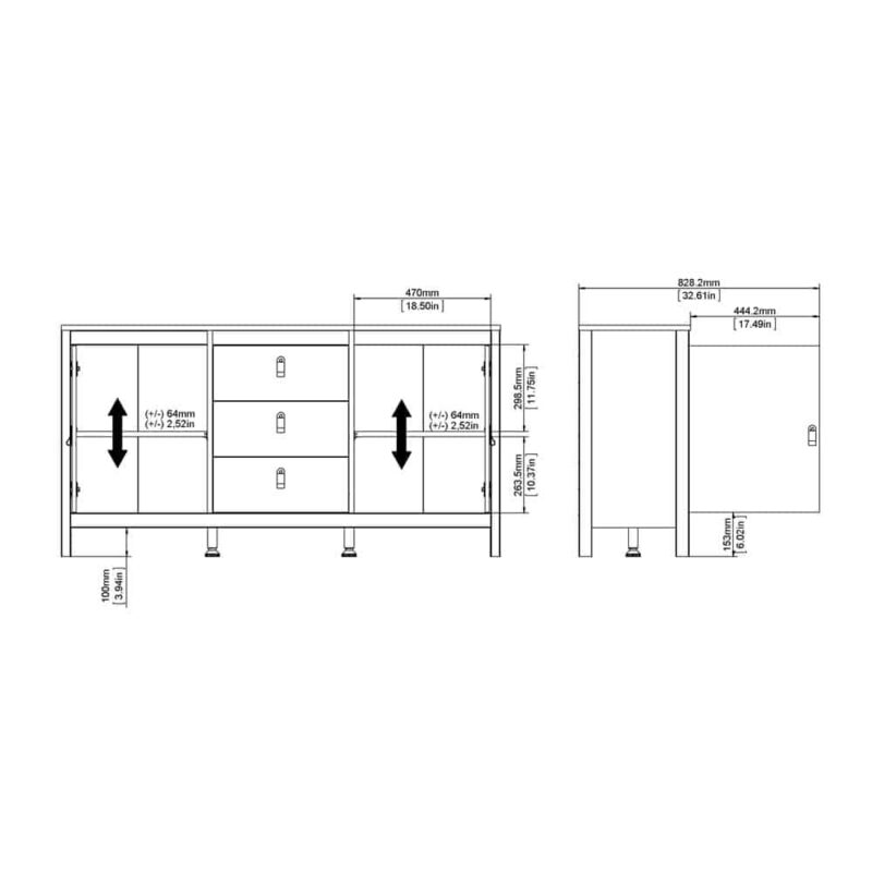 Furniture To Go Madrid Sideboard 2 Doors 3 Drawers White