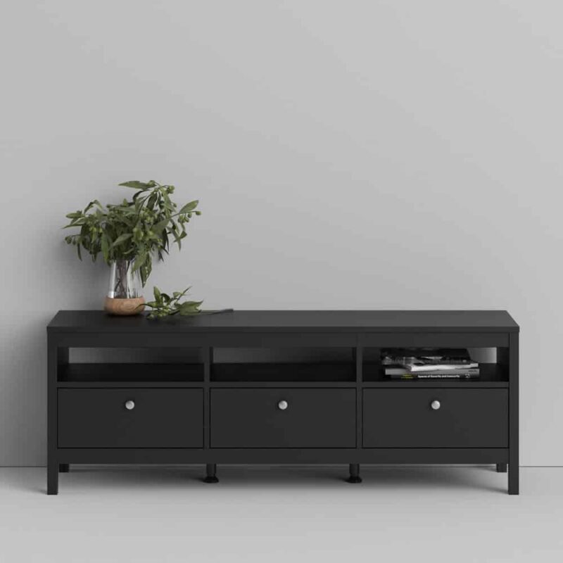 Furniture To Go Madrid TV Unit 3 Drawers Matt Black