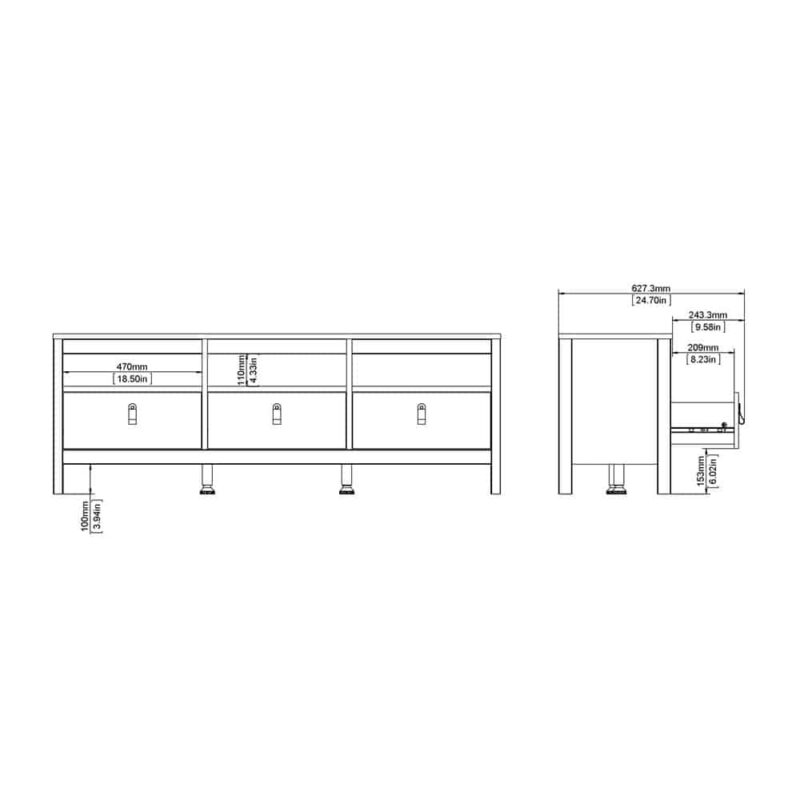 Furniture To Go Madrid TV Unit 3 Drawers Matt Black