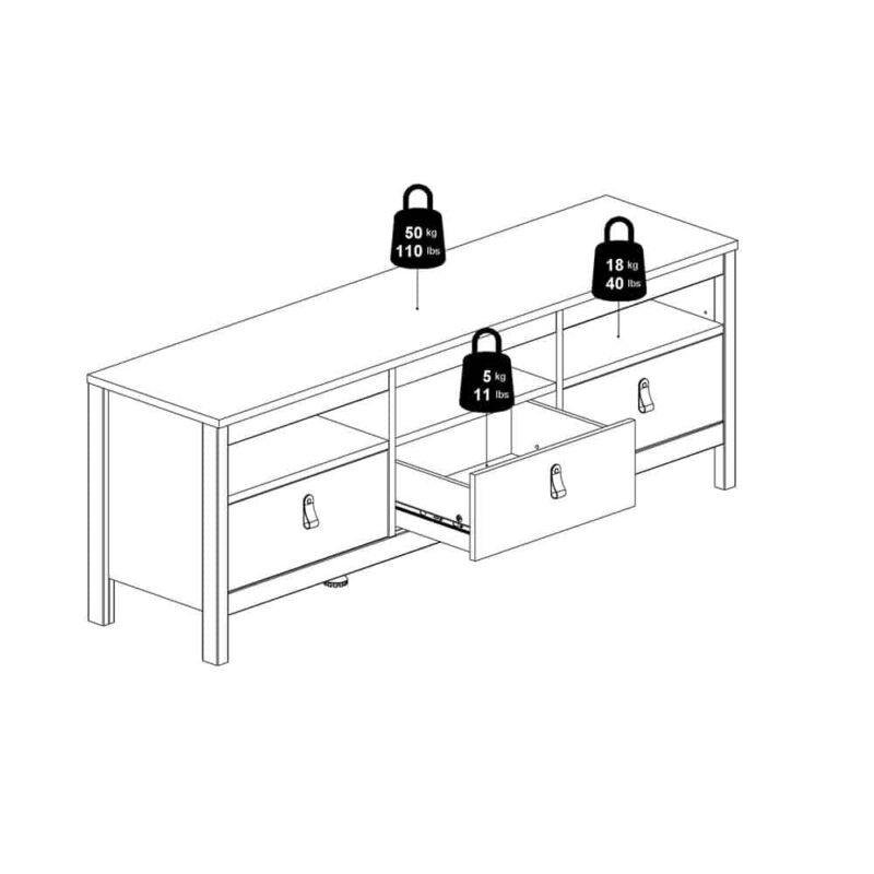 Furniture To Go Madrid TV Unit 3 Drawers Matt Black