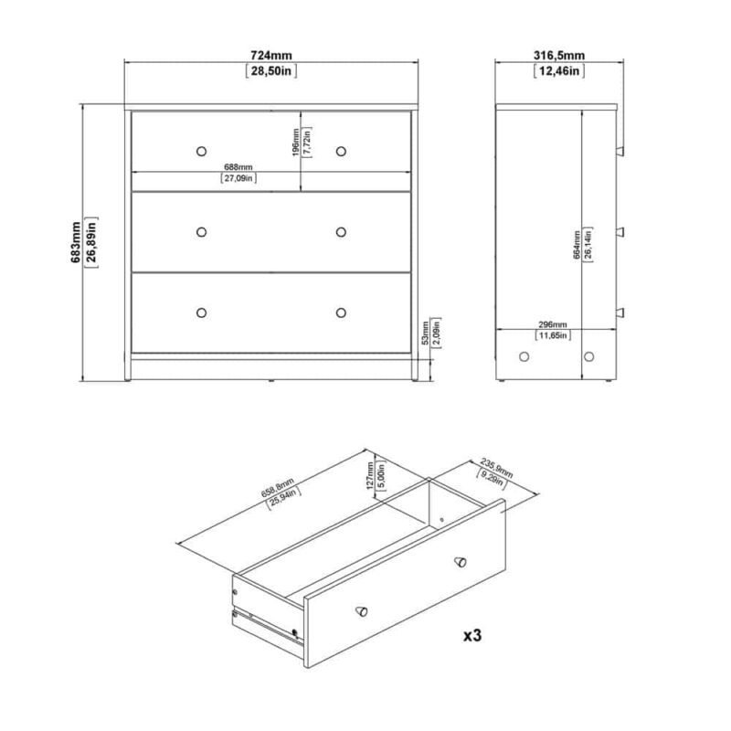Furniture To Go May 3 Drawer Chest Jackson Hickory Oak