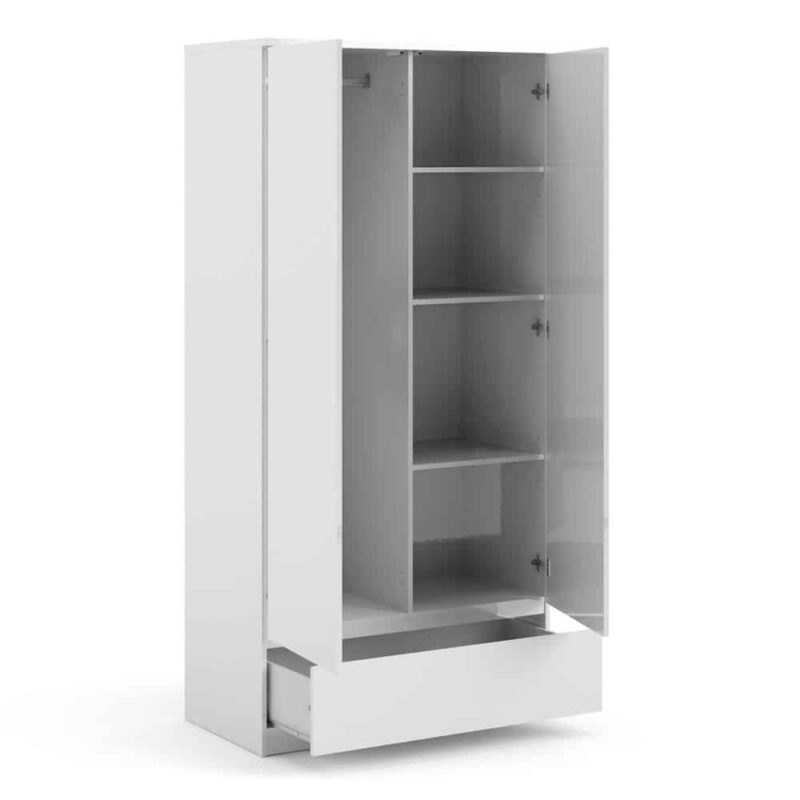 Furniture To Go Naia 2 Door Wardrobe 1 Drawer White High Gloss