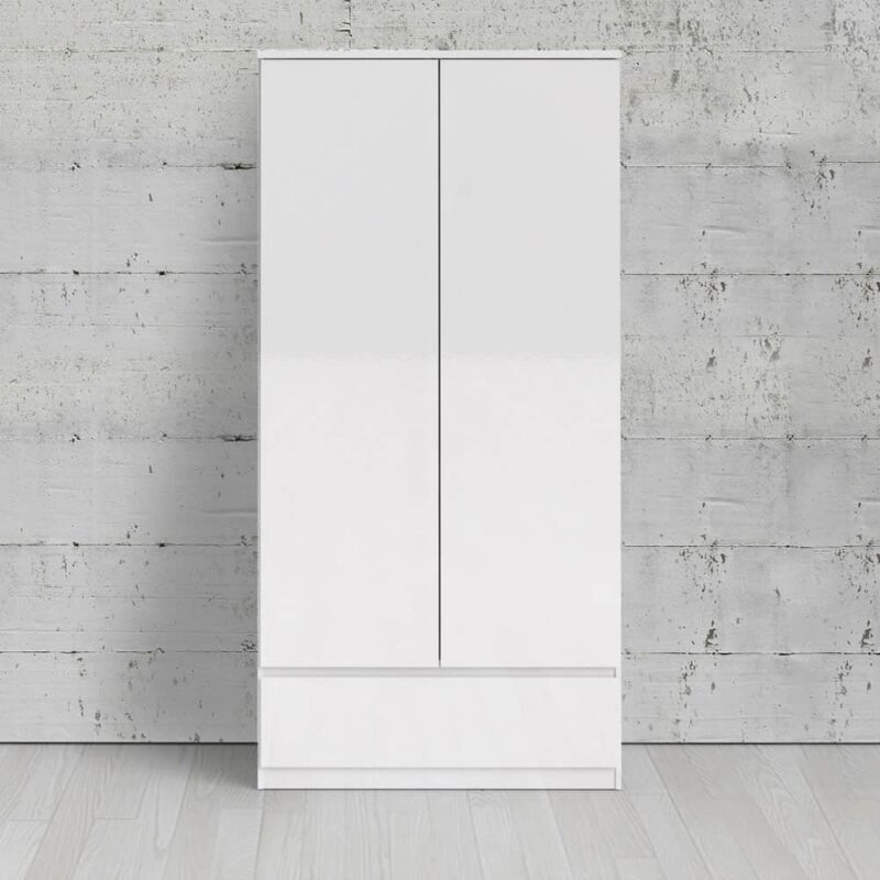 Furniture To Go Naia 2 Door Wardrobe 1 Drawer White High Gloss