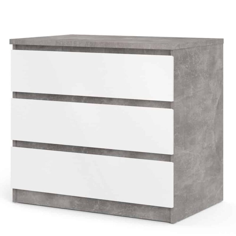 Furniture To Go Naia 3 Drawer Chest Concrete White High Gloss