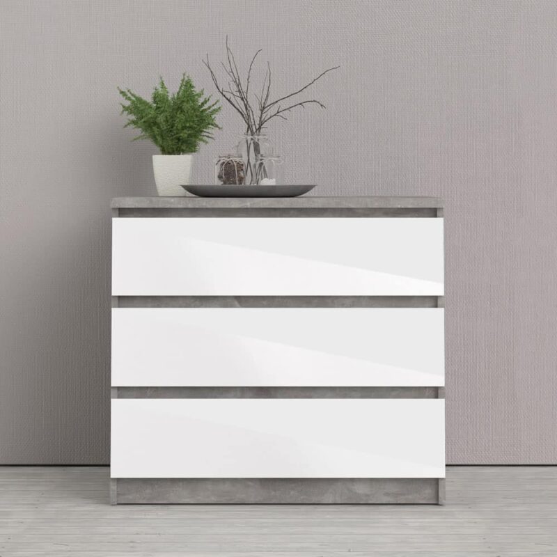 Furniture To Go Naia 3 Drawer Chest Concrete White High Gloss