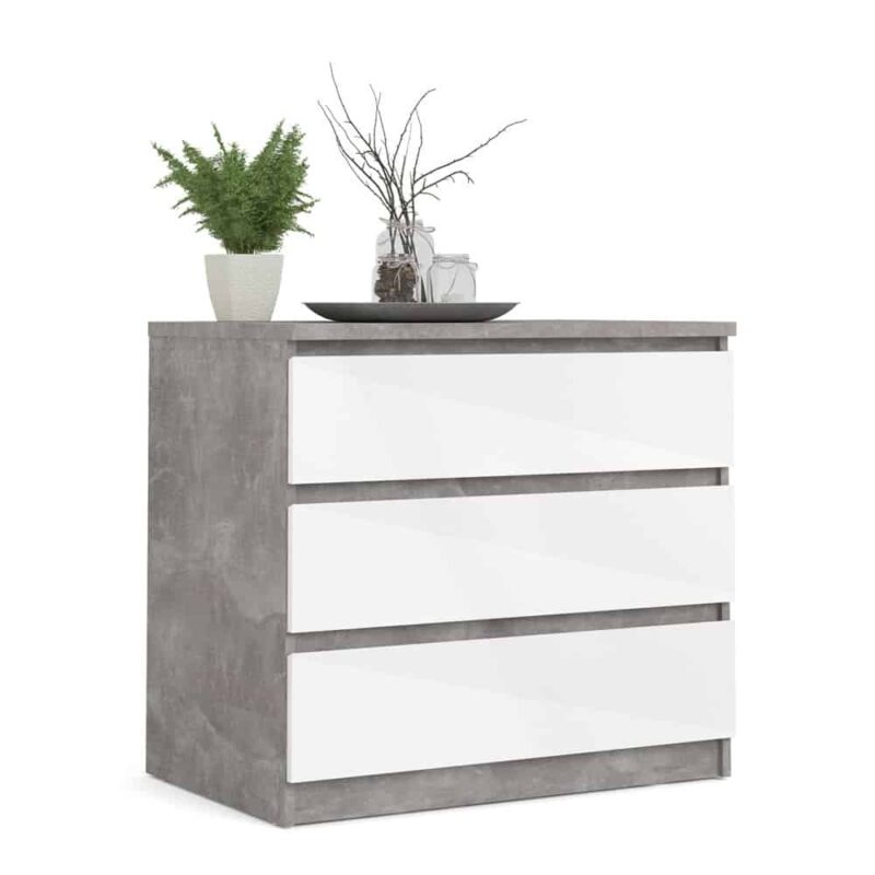 Furniture To Go Naia 3 Drawer Chest Concrete White High Gloss