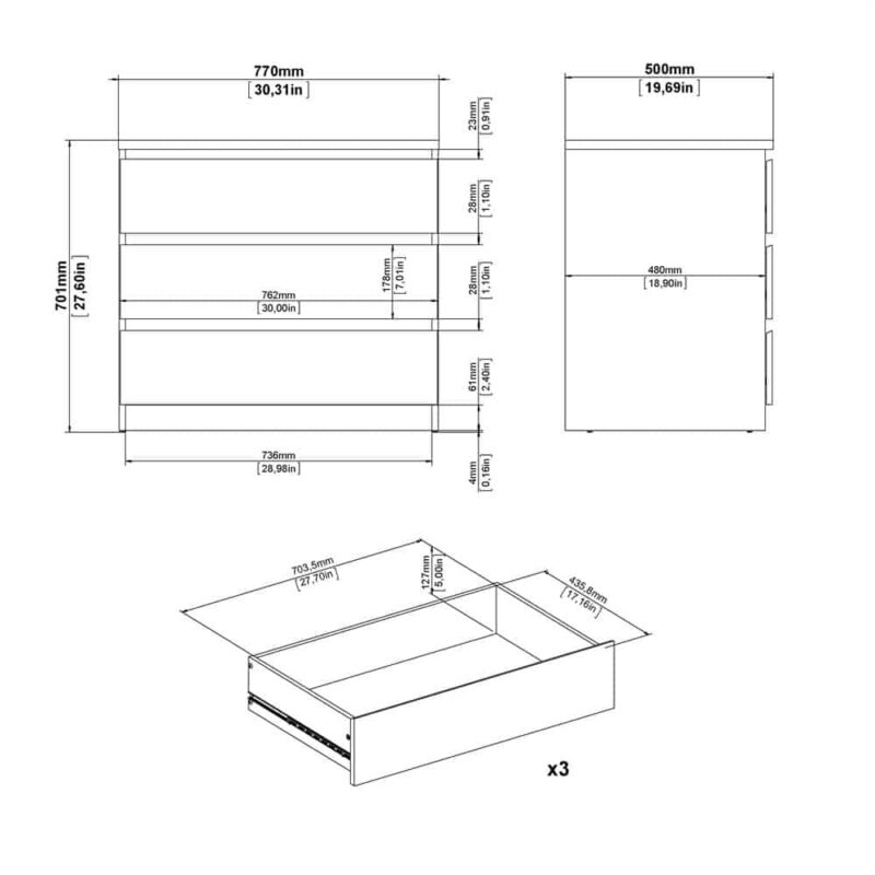 Furniture To Go Naia 3 Drawer Chest Matt Black