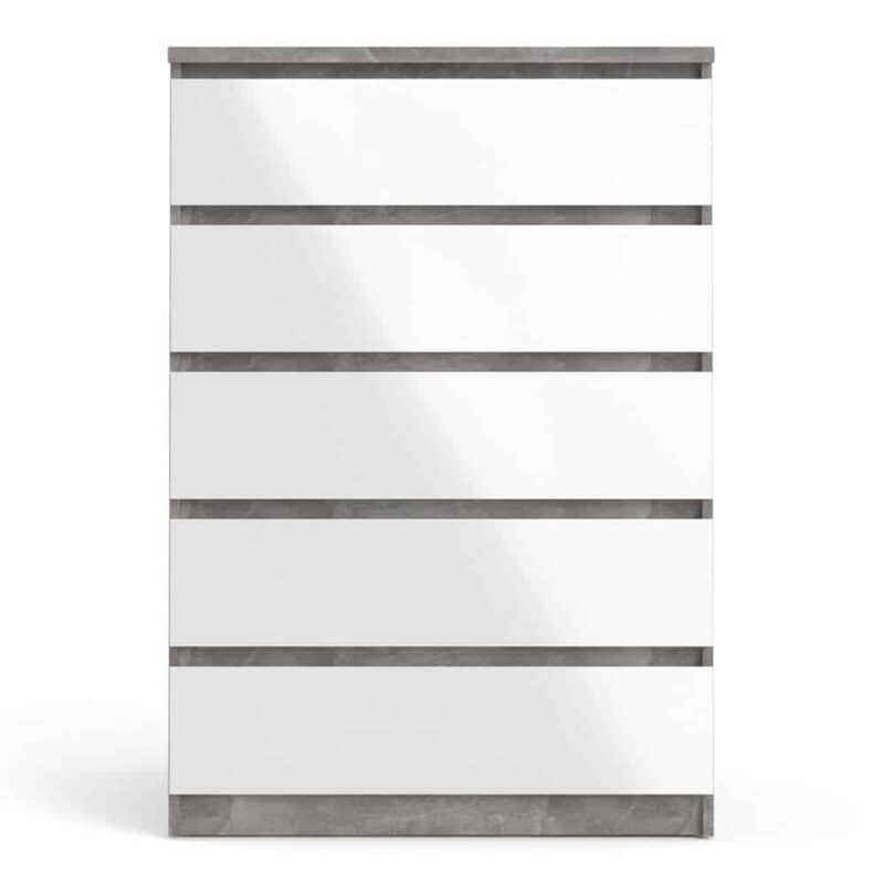 Furniture To Go Naia 5 Drawer Chest Concrete White High Gloss