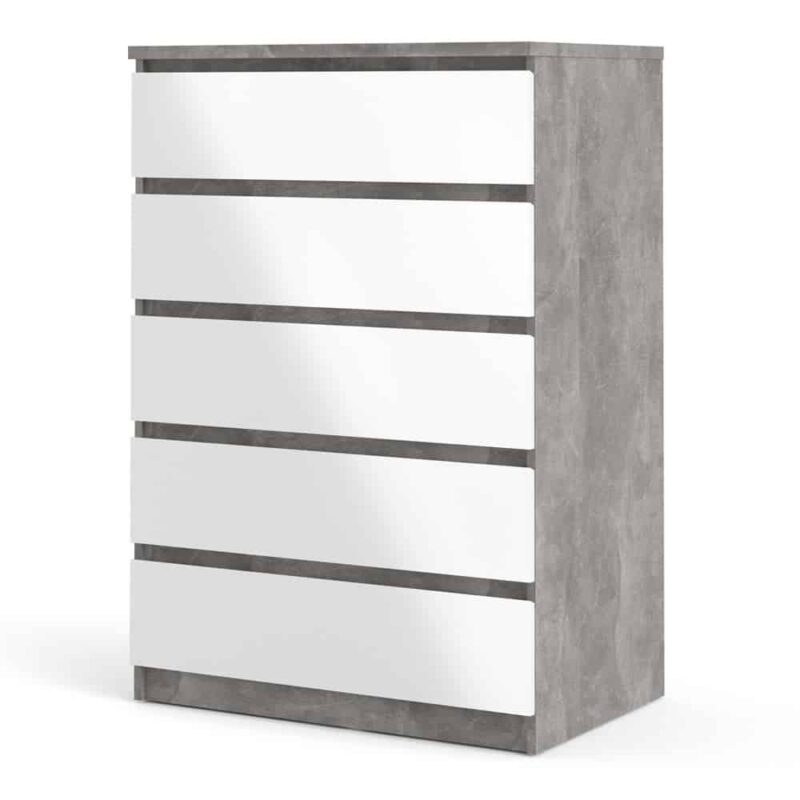 Furniture To Go Naia 5 Drawer Chest Concrete White High Gloss