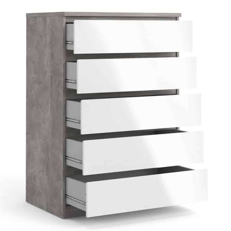 Furniture To Go Naia 5 Drawer Chest Concrete White High Gloss