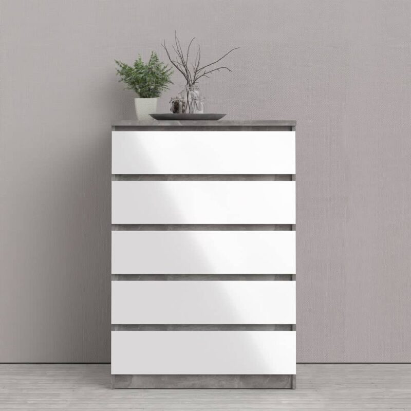 Furniture To Go Naia 5 Drawer Chest Concrete White High Gloss